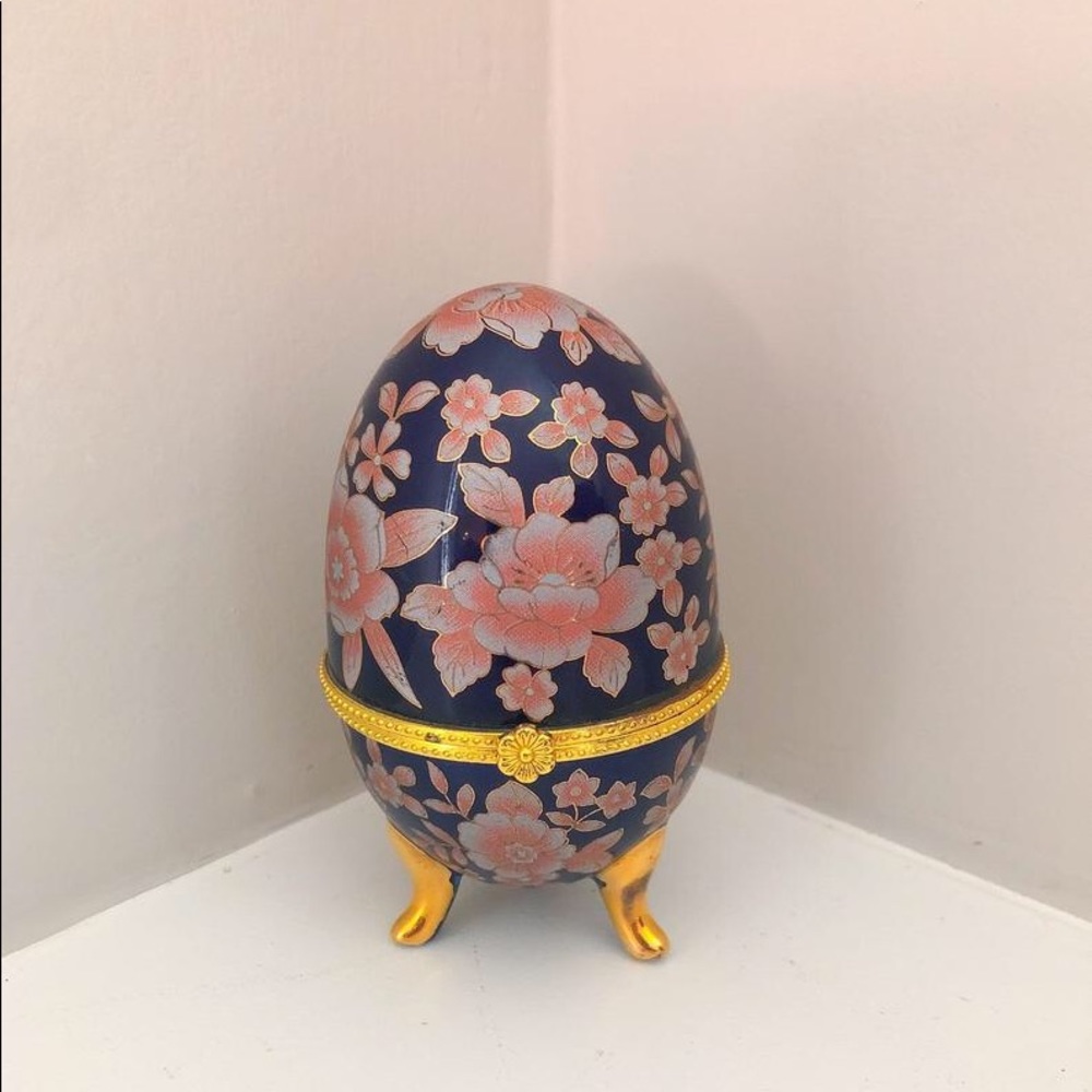 Porcelain Egg Shaped Trinket Box with Hinged Lid